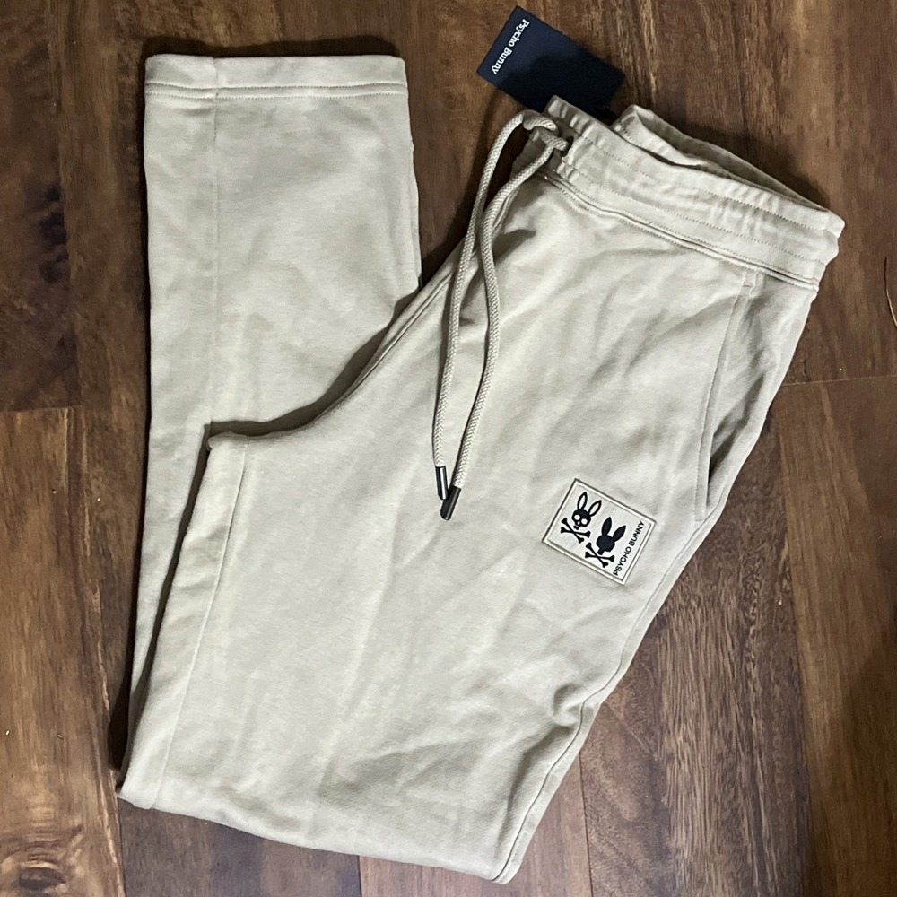 Psycho Bunny Monroe Twill Patch Fleece Sweatpant Pants Stone Mens Small NEW